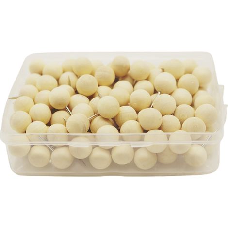 Push Pins Bois - Tête Ronde 10 mm - Pointe Acier 10 mm - Pour Tableau Liège Panneau Mousse Carton - 100 Pièces (1/5)