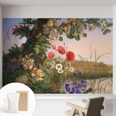 Papier peint intissé à motifs décoratifs pour salon chambre et bureau Décoration murale élégante avec colle Idylle florale 152x104 cm (1/5)
