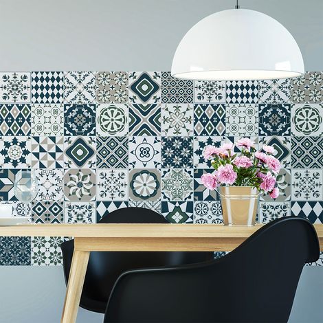Sticker Mural Carrelage adhésif Cuisine Salle de Bain - 60 STICKERS CARRELAGES AZULEJOS JEROMEA - 60stickers10x10cm (1/5)