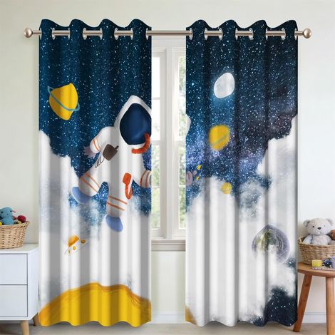 Rideaux occultants 135x245cm Espace Outer Space - Motif Astronaute Amusant et mystérieux - Rideaux occultants pour Chambre d'enfant - Décoration Thermique Isolante - 2 Panneaux - 135L X 245H cm (2 Pan (1/5)