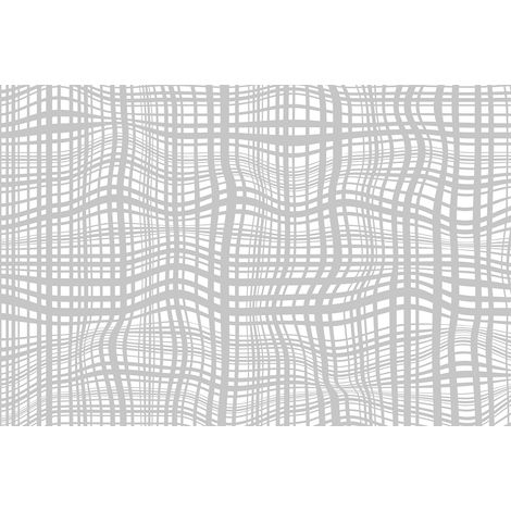 Papier peint panoramique gris & blanc illusion d'optique | Tapisserie panoramique à carreaux pour chambre | Papier peint panoramique géométrique original - 267 x 400 cm (4 pièces) (1/2)