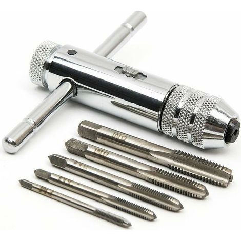 Tarauds à main Tarauds Métrique Tarauds et filières M3 M4 M5 M6 M8 Tarauds Tarauds à fileter avec Porte taraud réversible à cliquet (1/5)