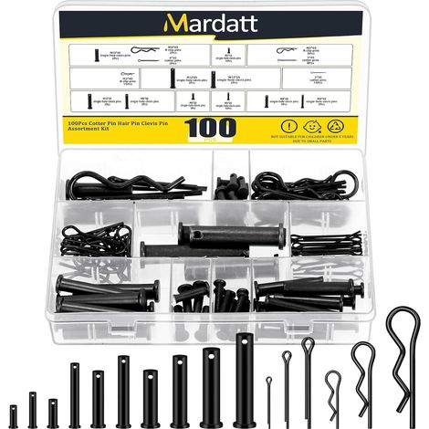Lot de 100 broches de Clevis à tête plate avec broches fendues, kit d'assortiment de clips R, broches noires à trou unique et fixateurs de broches pour systèmes de verrouillage des broches (1/5)