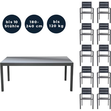 Home Deluxe - Gruppo da giardino allungabile SOL MADERA - 180/240 x 100 cm Dotazione: incl. 10 sedie