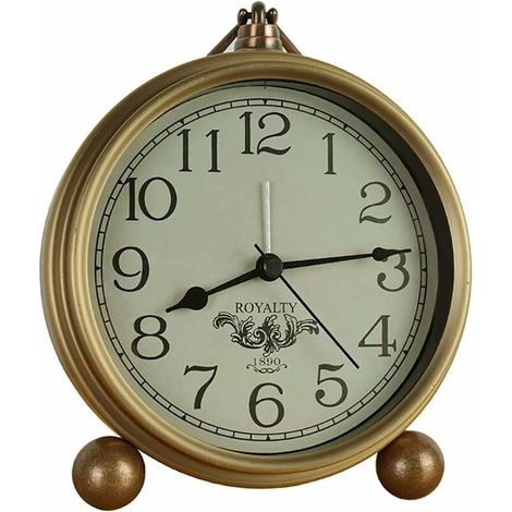 Réveil de bureau rétro doré, horloge de table vintage silencieuse sans tic-tac, mouvement à quartz à piles, verre haute définition pour chambre, salon, décoration intérieure enfant (chiffres arabes) (1/5)