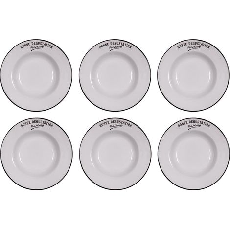 Assiettes en grès blanc Bonne dégustation (Lot de 6) Assiettes creuses - 23 cm