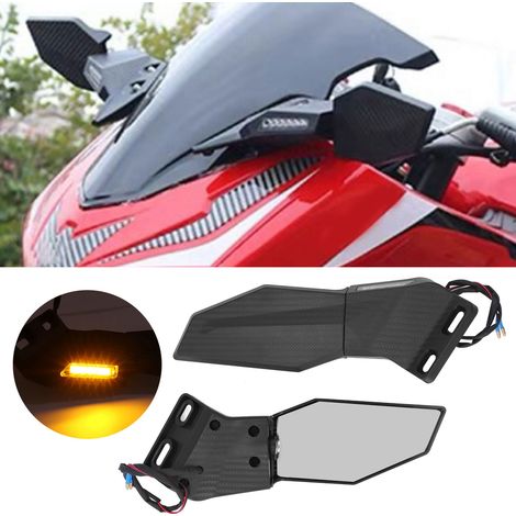 Rétroviseur universel LED pour moto, avec texture fibre de carbone, réglable et rotatif, compatible avec Kawasaki Ninja 250 300 400 650 H2 H4. (1/5)