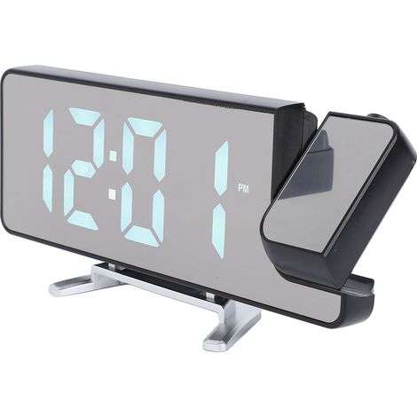 Réveil à projection avec lumière blanche à intensité variable, fonction snooze, mode nuit et affichage LED 12/24 heures. Horloge de bureau numérique avec miroir. (1/5)