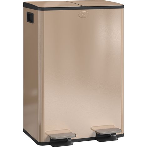 Poubelle de cuisine 2 compartiments de 2 x 28L, acier inoxydable, couvercle à fermeture douce, 45,8x36x67,6cm, or (1/5)