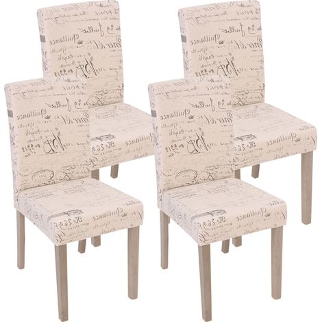 [NEUWERTIG] 4er-Set Esszimmerstuhl Littau, Stuhl Küchenstuhl Textil mit Schriftzug, creme, Beine Struktur - Eiche