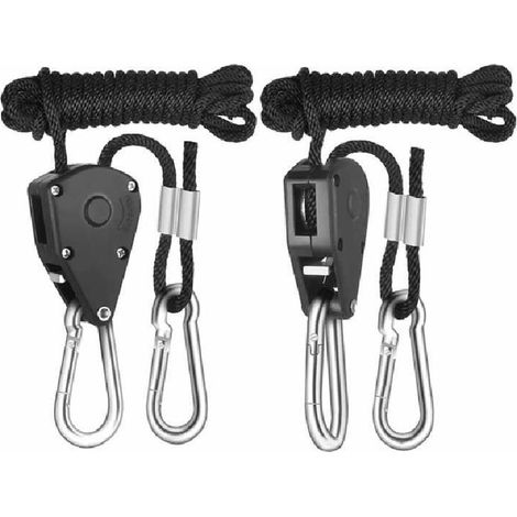 Lot de 2 cordes de suspension à l'échelle 1/8 pour lampes horticoles- crochets pour lampes LED- pinces de poulie robustes- adaptées aux tentes et à la suspension de plantes - capacité de charge maxima (1/5)