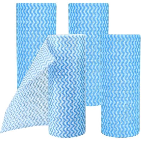 Lot de 4 Rouleaux Chiffon de Nettoyage Jetables Serviette Lingettes Sopalin Reutilisable Lavable Essui Tout Torchons Non Tissé Lavette Cuisine Rouleau pour Lavage Maison Manger (Bleu) (1/5)