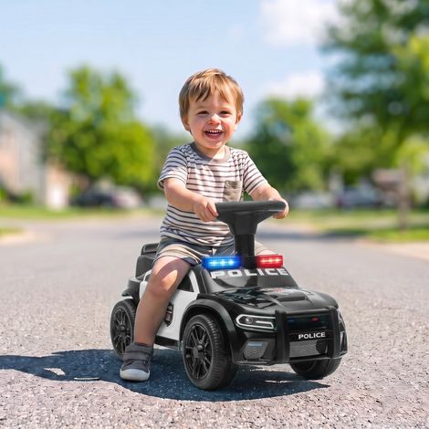 Voiture électrique pour enfants, jouet de police avec musique, lumières, système anti-basculement et espace de rangement sous le siège, 18-36 mois, noir (1/5)