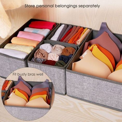 Organisateur de tiroir pliable pour sous-vêtements, boîte de rangement pour vêtements et chaussettes (6 boîtes, grises) (1/5)