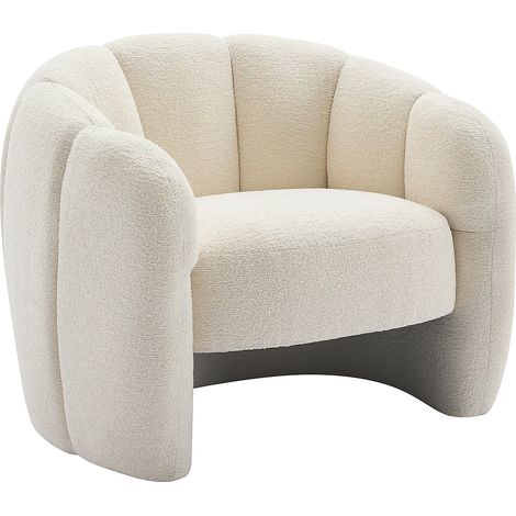 Vente-Unique – Fauteuil coquillage en tissu chenille beige – 1 place – Structure bois – Confort équilibré – Livré monté