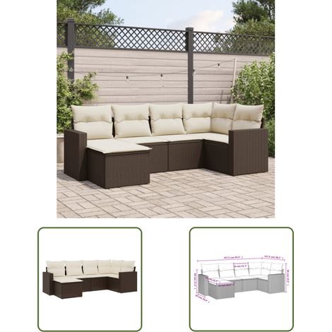 The Living Store 6-tlg. Garten-Sofagarnitur mit Kissen Braun Poly Rattan - Gartensorte - Gartenmöbelset - Polyethylen Möbel - Outdoor Sofa - Lounge Set (1/3)