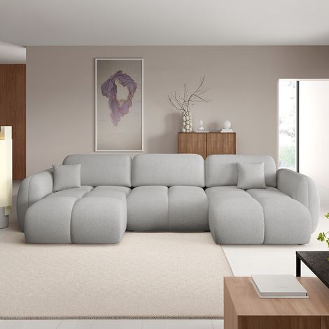 U-förmiges 4-Sitzer-Sofa, umwandelbar mit Bettkasten Livio Hellgrau
