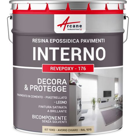 Resina Epossidica per pavimenti di cucina e bagno decorativa - REVEPOXY - 176 - 10 kg (fino a 50 m² in 2 strati) Avorio Chiaro - RAL 1015 - ARCANE INDUSTRIES