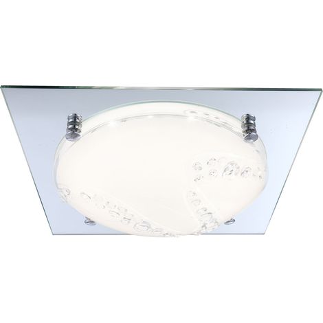 Lampada da soffitto lampada in cristallo Lampada da soffitto lampada in vetro lampada da soggiorno, in cristallo opale, 1x LED 12 watt 960 lumen bianco neutro, LxPxH 31.5x31.5x8.5cm,  Globo, 48254-12