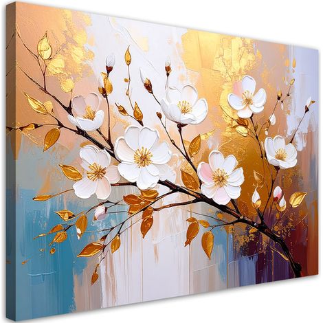 Wandbild für das Schlafzimmer Wohnzimmer Blumen Zweige Glamour Gold 100x70 cm