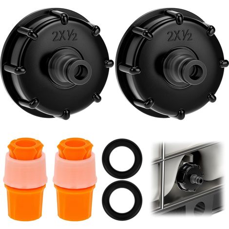 Lot de 2 adaptateurs pour réservoir IBC, S60X6, IBC Bouchon de Réservoir 1/2", noir, avec 2 raccords de robinet (1/5)