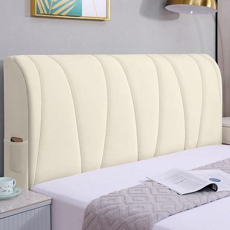 Headboard Cover 180/200, Soft Stretch Velvet Fabric, Dustproof Headboard Cover, Universal Thick Headboard Cover for Upholstered Headboard (White, 180cm) (1/4)