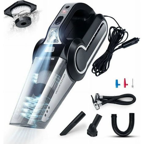 Aspirateur portatif 4 en 1, aspirateur de voiture portable 120 W avec lumière LED, double usage (sec/humide), gonfleur de pneus multifonctionnel, manomètre de pression des pneus (1/5)