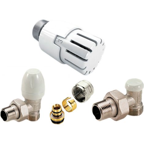 Kit para Radiador Cabezal Termostático, Detentor, Válvula y Adaptador para Multicapa 16 -1/2" - Tiemme (1/5)