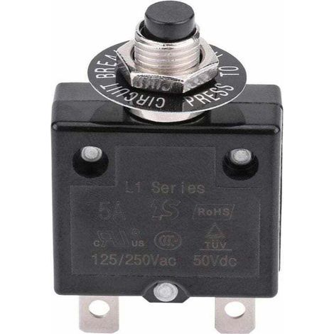 Optional 10A Circuit Breaker with Thermal Reset Switch, 125-250V AC 50V DC Overcurrent Protection Push Button Circuit Breaker (1/4)