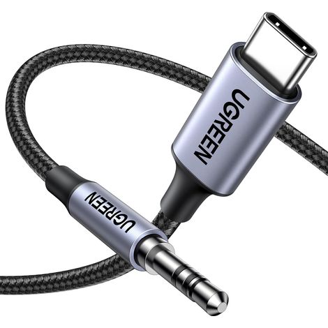 1M Câble USB C Jack 3.5mm TRS Stéréo Auxiliare Voiture Nylon Tressé  Compatible avec 17 Pro Max Air 16 iPad Galaxy S25 S24 S23 A55 Pixel 9 8 7 Adaptateur Casque Type C Audio DAC (Gris) (1/5)