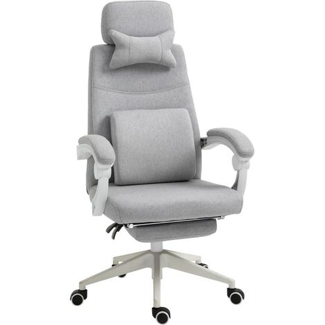 Fauteuil gaming ergonomique haut dossier avec coussin tête et lombaire, hauteur réglable et repose-pieds, gris, dimensions 62×68×117-127 cm (1/4)