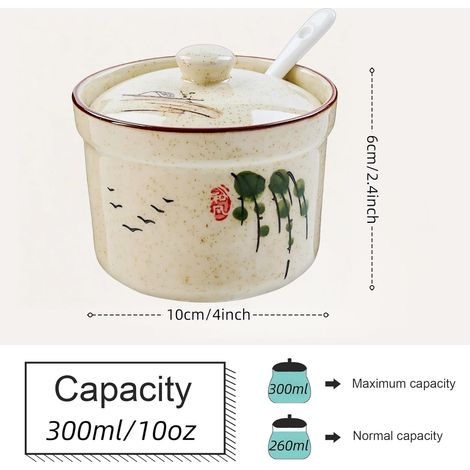 Sucrier JeiibrZui en céramique avec cuillère - 400 ml - 1 pièce avec couvercle - Porcelaine blanche pour la cuisine et le bar à café (1/4)
