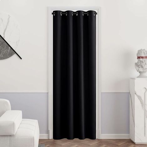 Rideau Occultant Thermique - Rideaux de Fenêtre Isolant Lumineux Anti Chaleur Bloquer Uni pour Chambre Tissu Tombé Lourd, 132 Largeur et 210 cm Hauteur, 1 Pièce, Noir (1/2)
