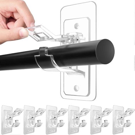 Lot de 6 supports de tringle à rideaux sans perçage, supports auto-adhésifs, crochets de tringle à rideaux multifonctions sans clous, cintres de rideaux pour salle de bain (1/5)