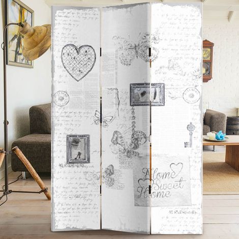 Paravento Separe 3 Pannelli Stampa Fronte Retro Shabby Chic Divisorio 180x120 (1/4)