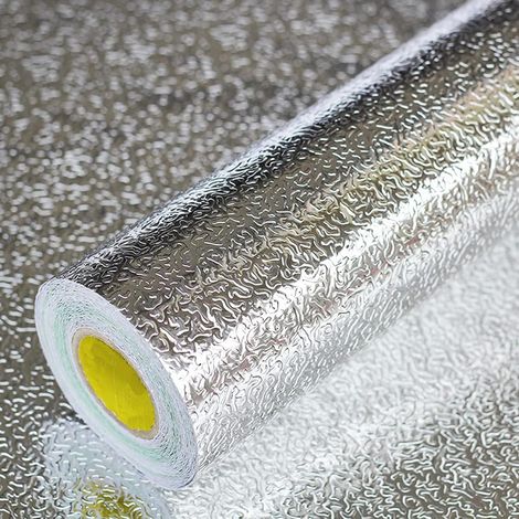 40cmx1m Papier peint de cuisine résistant à l'huile pour dosseret en feuille d'aluminium argenté,imperméable et résistant à la chaleur (1/5)