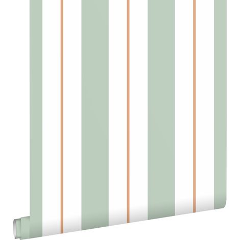 papier peint à rayures vert menthe et terracotta  - ESTAhome (1/5)