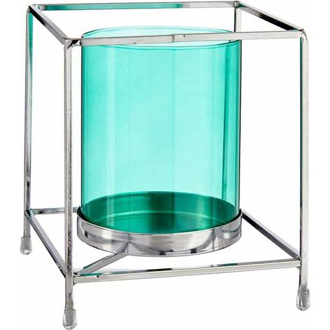 Bougeoir carré bleu argenté 14 x 15,5 x 14 cm métal verre (1/3)