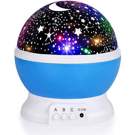 Proiettore per cielo stellato per bambini, luce notturna con luna e nebulosa, rotazione a 360°, 4 LED, 12 colori cangianti, cavo USB incluso, regalo romantico per uomini, donne, bambini e neonati (blu