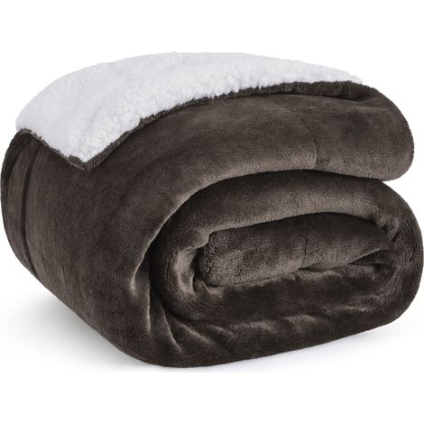 Plaid Polaire Sherpa Couverture - Marron, 150x200 cm Plaid Canape Grande Taille, Douce et Chaude Double Face avec Fourrure d'agneau et Tissu Polaire pour Canapé et Lit, Épais (1/5)