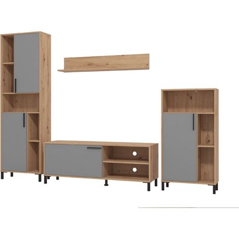 Anbauwand Civitate, Wohnzimmermöbel modular, 12 Regale, 17 Fächer, 279x38x192,5h cm Anthrazit Schwarz