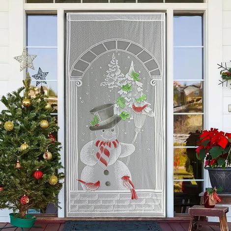 Rideau semi-occultant en dentelle colorée de Noël, 100 x 200 cm (39,3 x 78,7 pouces) / 1 pièce (1/5)