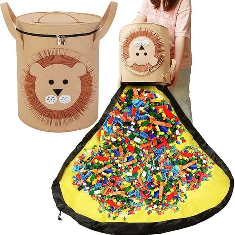 Sac de rangement pour jouets et tapis de jeu — Panier de rangement portable pour enfants (motif lion) (1/5)