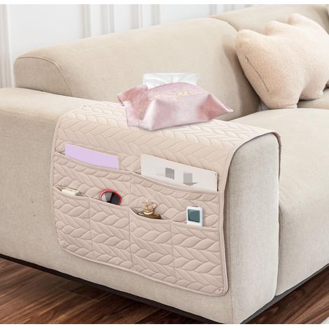 Sac de rangement imperméable et antidérapant pour accoudoirs, 6 poches, pour canapés, accoudoirs ou chaises (beige). (1/4)
