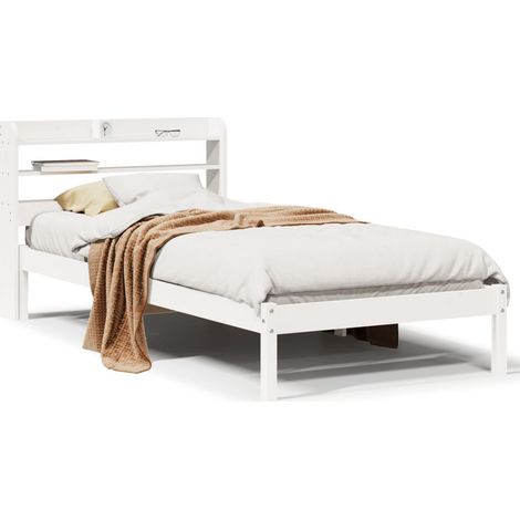 Lit simple Lit adulte Cadre de lit sans matelas blanc 90x190 cm bois de pin massif (1/5)