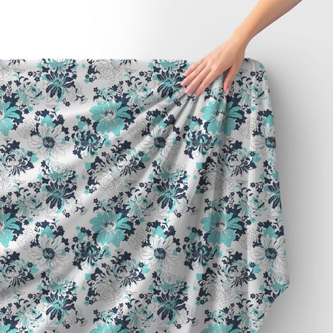 Royal Samt Stoff Polyester Zum Nähen - Motiv gemalte Blumen 9