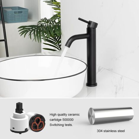 NALOOKAMIC Robinet de Lavabo, Robinet Mitigeur Lavabo Haut de Salle de Bains avec Bec Haut, Mitigeur avec Raccordement Eau Froide/Chaud, G3/8