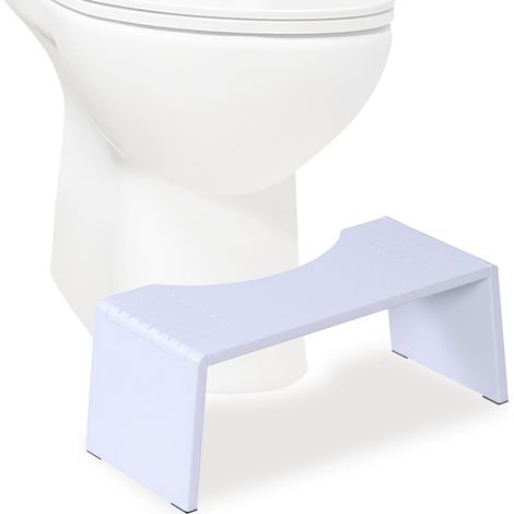 Taburete inodoro Relaxdays, plegable, reposapiés para adultos, bambú antideslizante, 19x43,5x20 cm, blanco