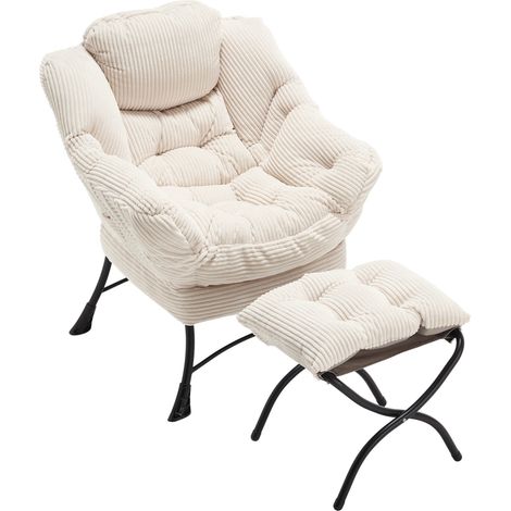 Sillón de relax con reposapiés, blanco, con reposabrazos y bolsillo lateral (1/5)