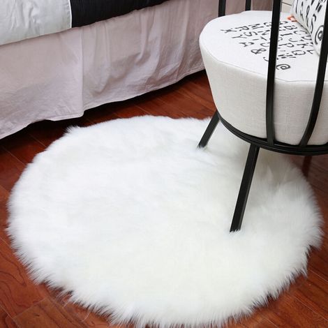 Tapis En Peluche Artificielle - Couverture De Chaise En Laine Synthétique - Pour Siège Ou Sol - Diamètre 45 Cm - Blanc (1/5)